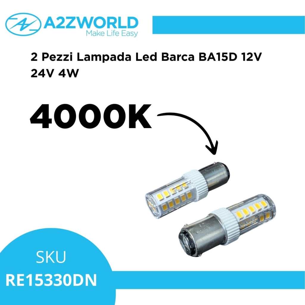 2 Pezzi Lampada Led Barca BA15D Bianco Neutro 4000K 12V 24V 4W