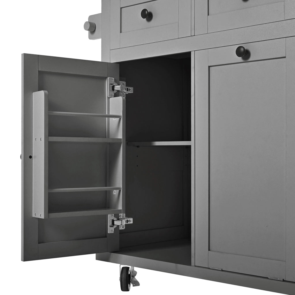 Isola Cucina Mobile con Ruote e Cassetti ¨C MINIMAL ¨C Grigio, Ripiano Allungabile