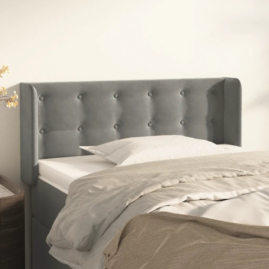 Testiera | Testata ad Orecchio Grigio Chiaro 93x16x78/88 cm in Velluto