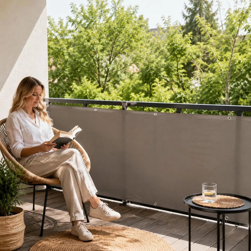 Balcony Privacy Screen, Taupe, 75x400 Cm, Oxford Fabric