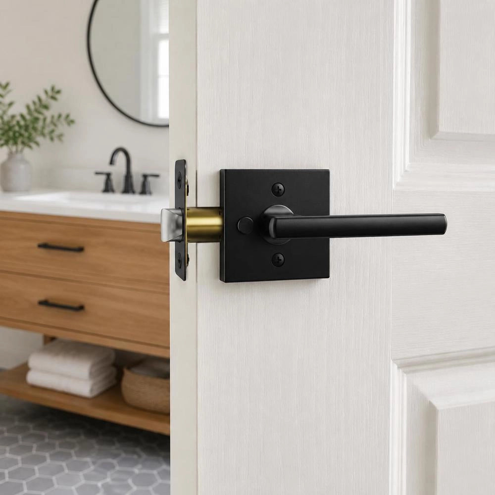 Privacy Door Handle, Matte Black Door Lever, 5 Pieces, Left- Or Right-handed, Reversible Lever With Lock, 45° Rotation For Opening, Square Door Fitting For Bedroom And Bathroom