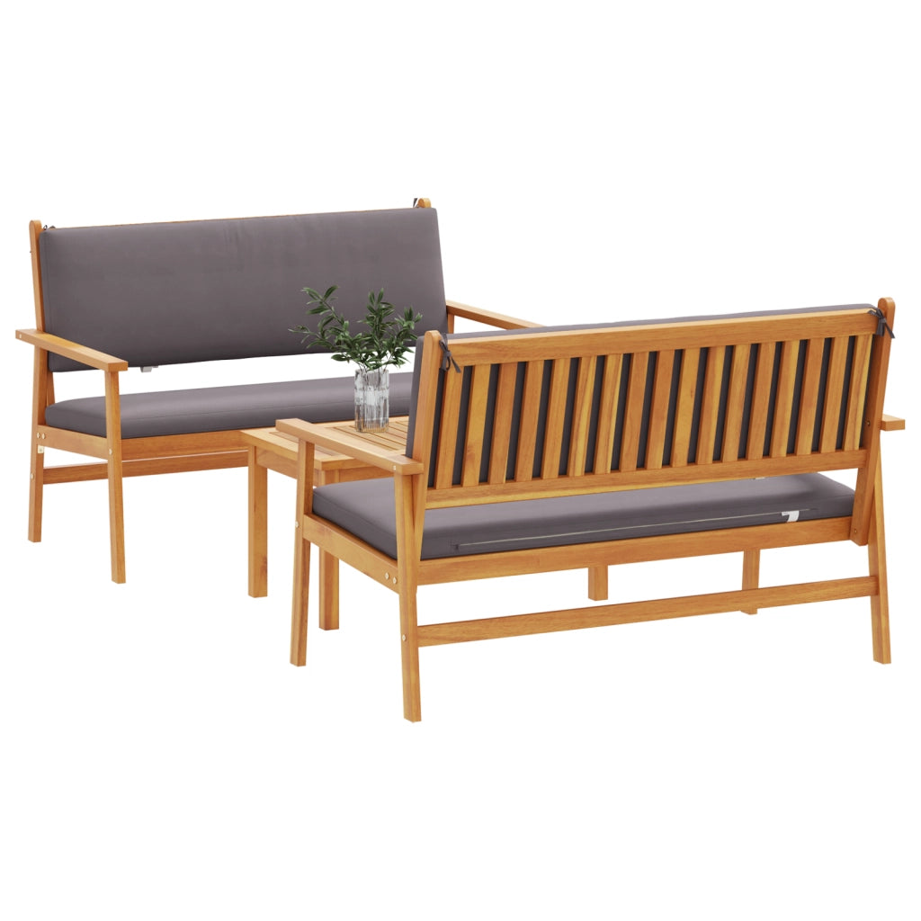 Set di divani da giardino a 3 pezzi con cuscini in legno massello di acacia