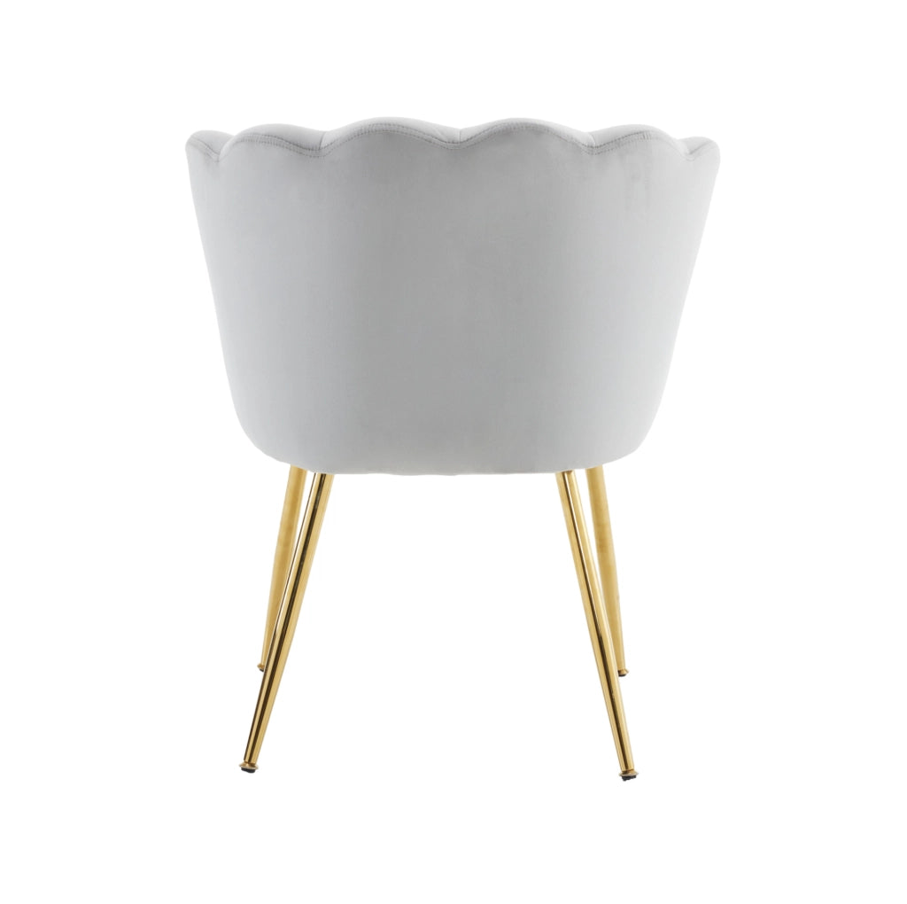Poltrona da soggiorno in velluto grigio con schienale a petalo; gambe in metallo dorato; 62 cm