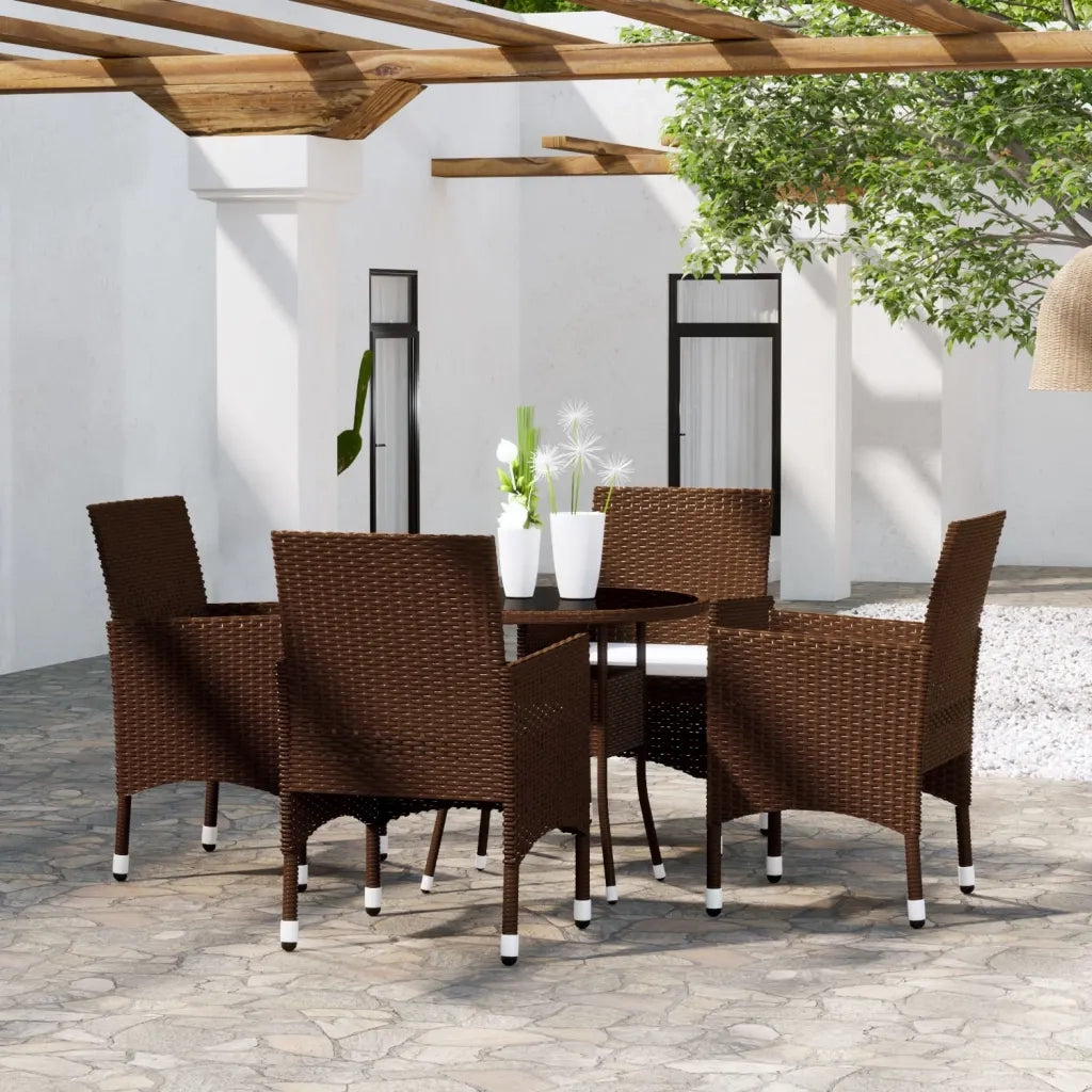 Set da Pranzo per Giardino 5 pz in Polyrattan Marrone cod mxl 35164