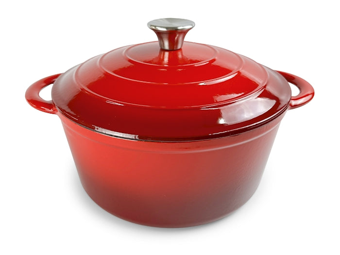 Casseruola 2 manici in ghisa smaltata con coperchio colore rosso cm 26.