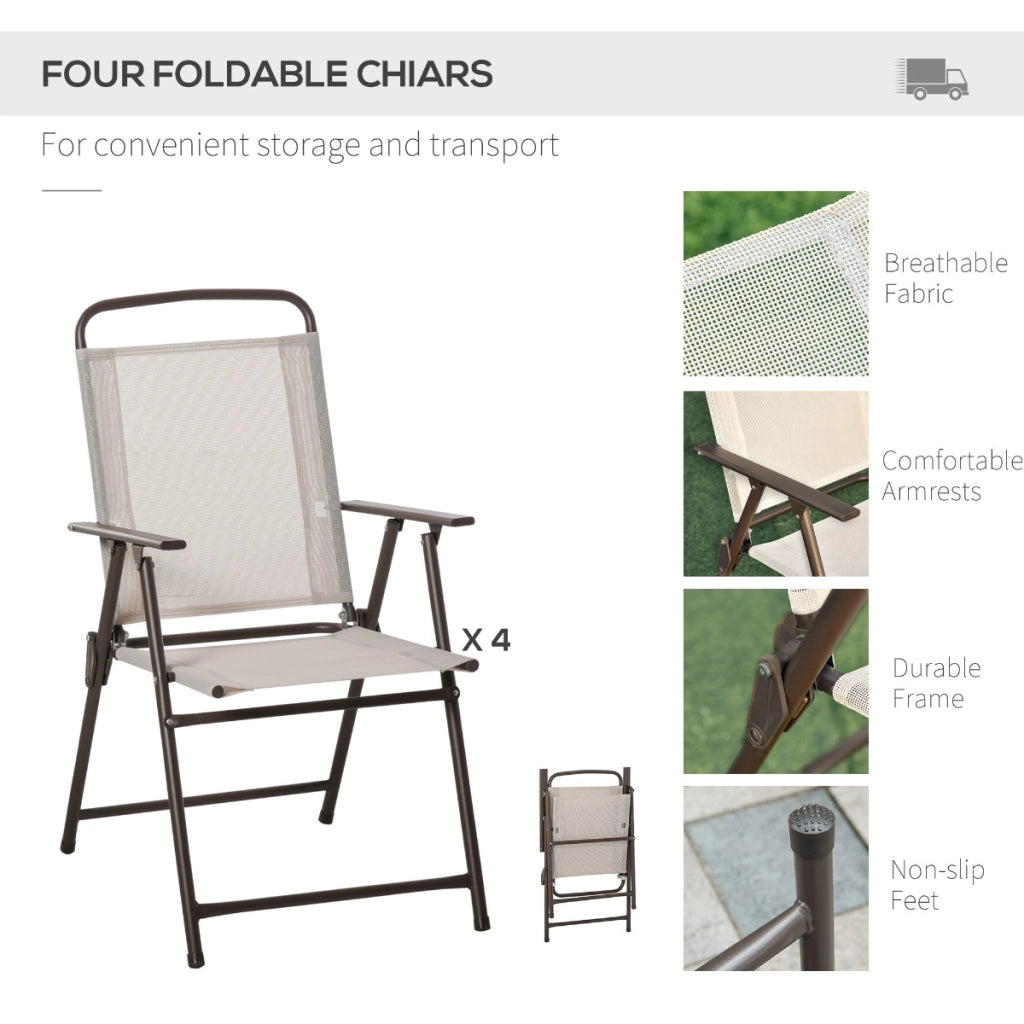 Easycomfort 6 pz Set Mobili da Giardino in Tubi d'Acciaio, Tavolo da Giardino con Sedie e Ombrellone, Crema