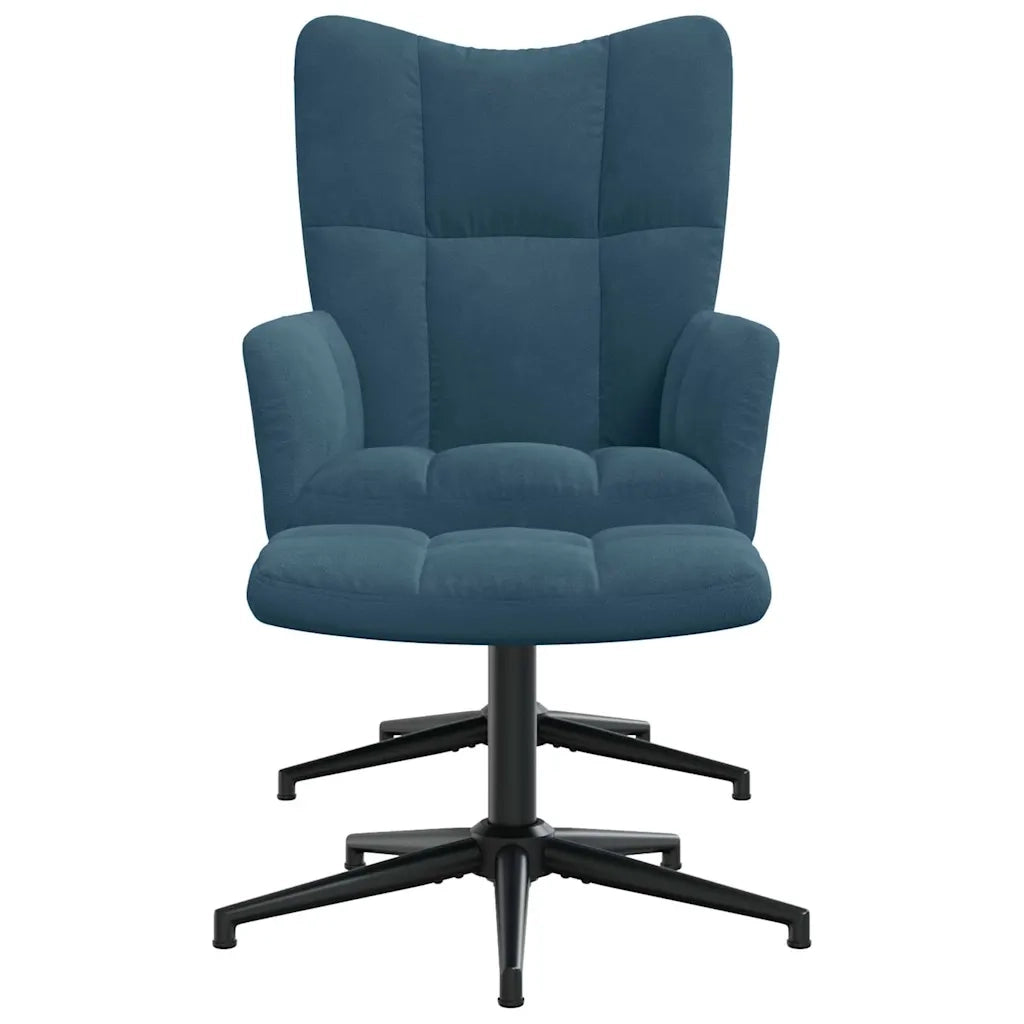 Divano Sedia-Poltrona Relax con Poggiapiedi Blu in Velluto 106551
