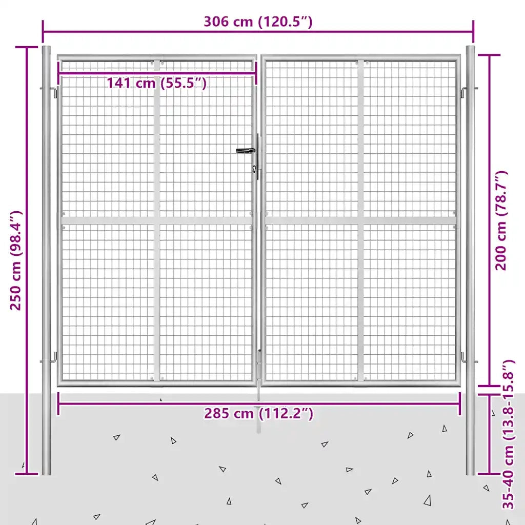 Cancello da Giardino in Acciaio Zincato 300x200 cm Argento 144766