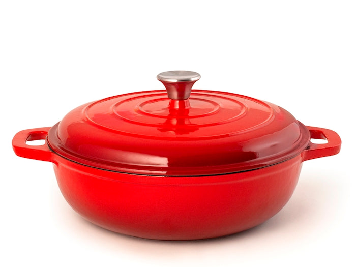 Casseruola 2 manici in ghisa smaltata con coperchio colore rosso cm 30