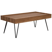 Tavolino da caffè in legno marrone 120 x 60 cm gambe a forcina in metallo Nero piano rettangolare con bordi rialzati soggiorno