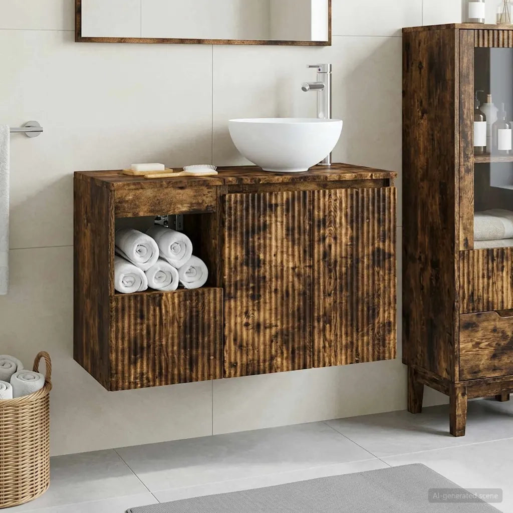 Set di mobili per il bagno 2 pz Rovere Fumo 3404029