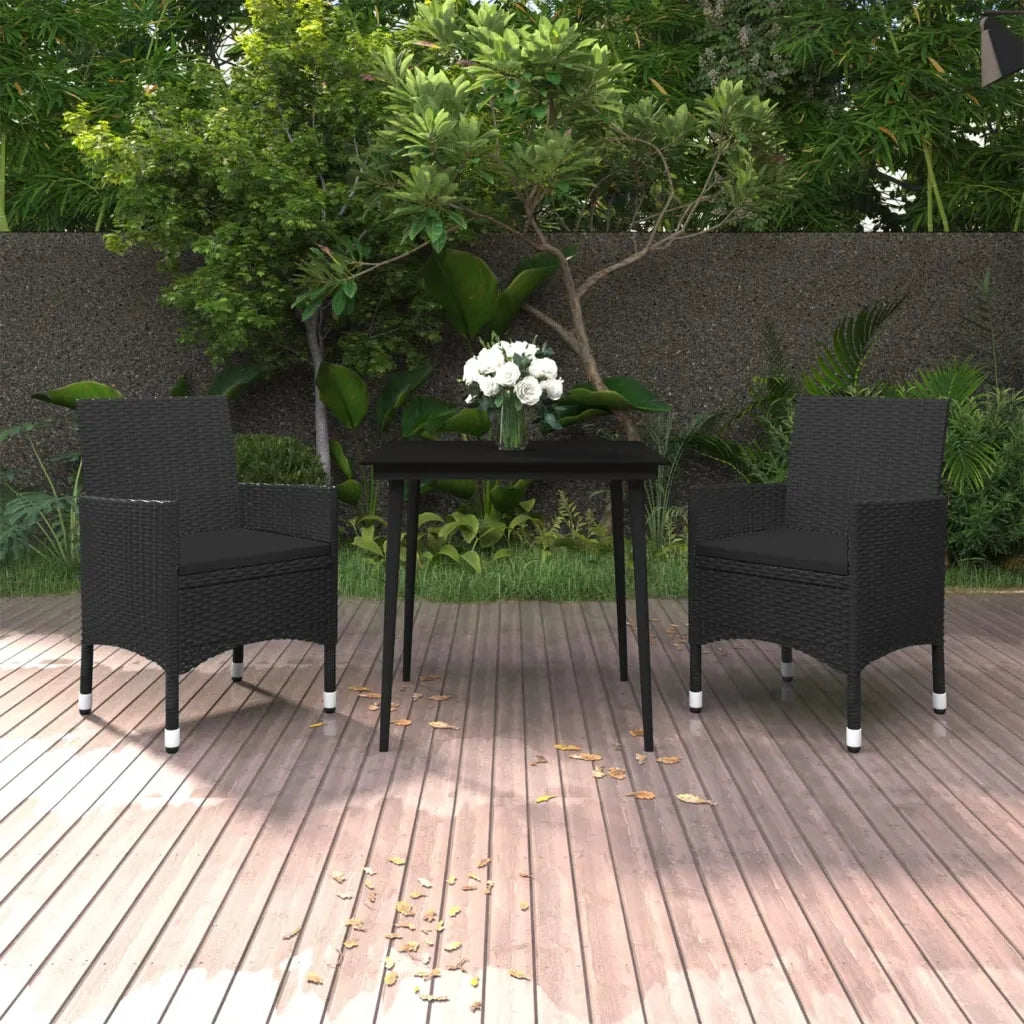 Set da Pranzo da Giardino 3 pz con Cuscini Polyrattan e Vetro cod mxl 40973