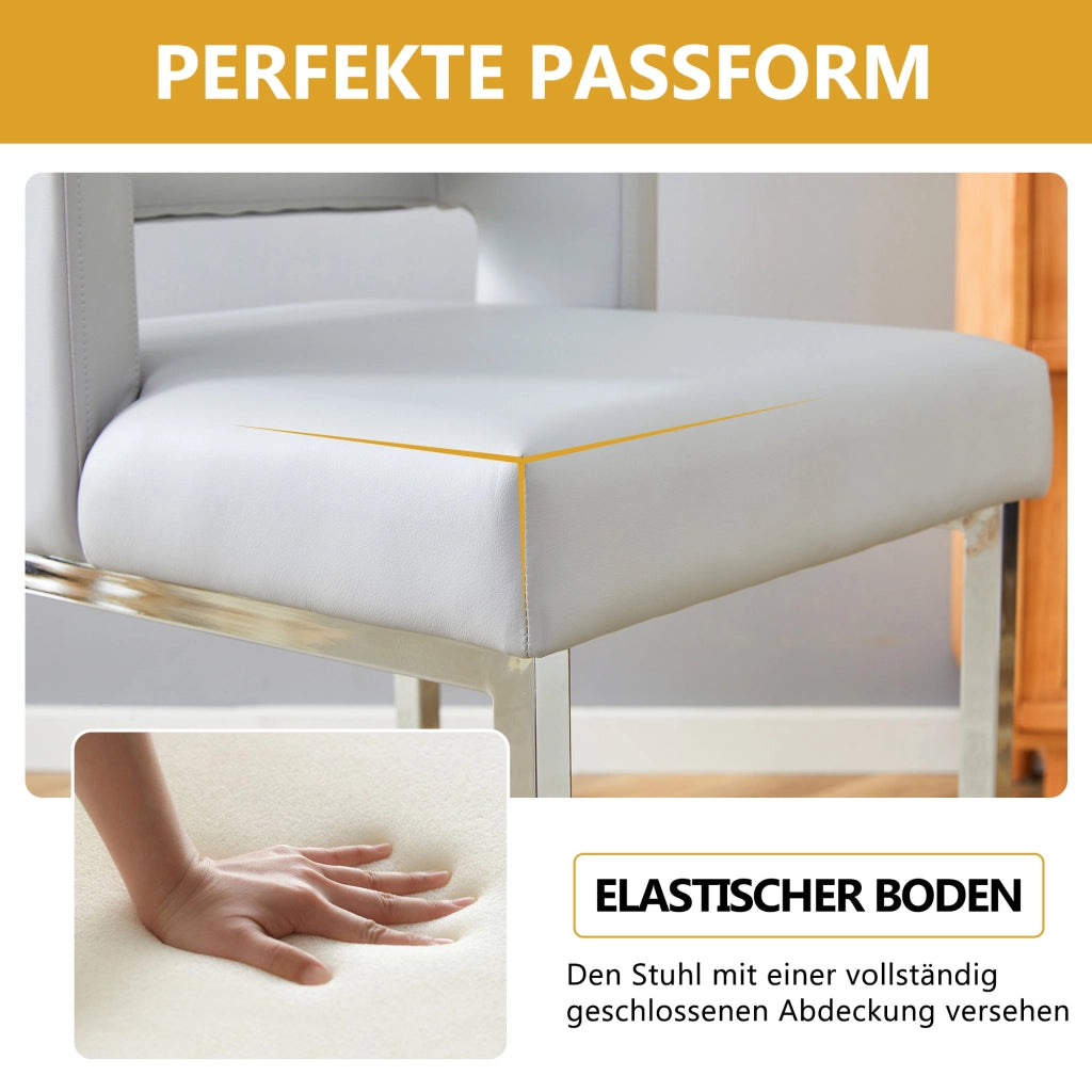Sgabello da bar con seduta imbottita in PU e gambe in metallo, design nordico, facile da pulire, grigio chiaro 61 × 60,5 × 54 cm
