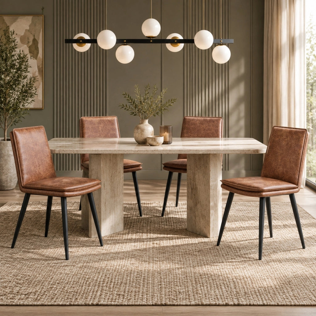 Set di 4 sedie da pranzo in PU marrone con cuscino imbottito