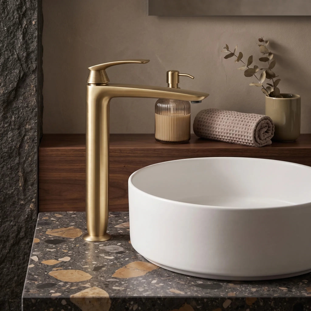 Rubinetto Da Lavabo Premium Rea Como Brush Gold High