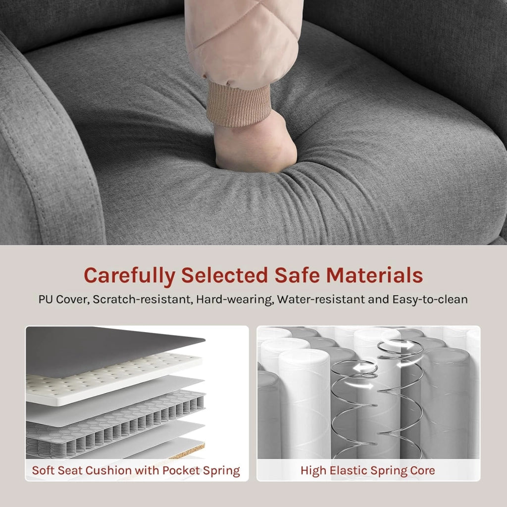 Poltrona Reclinabile a Multilivello, Chaise Longue con Poggiapiedi Regolabile, Poltrona Relax Singolo, Con Schienale Alto, Seduta Imbottita, Lino, Grigio Scuro, SKS58dgr