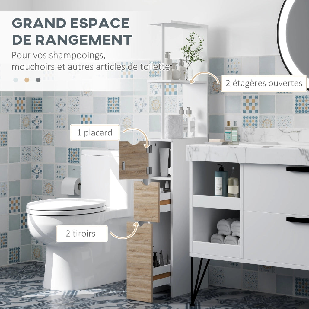 Mobile colonna bagno con cassetti e ripiani ¨C zephmum ¨C 15x33x136,8 cm bianco