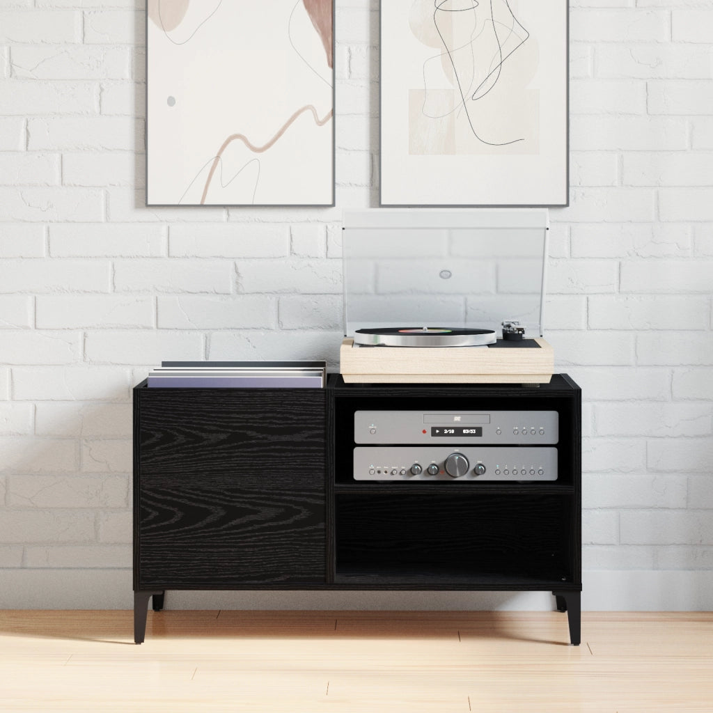 Cabinet per dischi  Nero Rovere 84,5x38x48 cm Legno ingegnerizzato