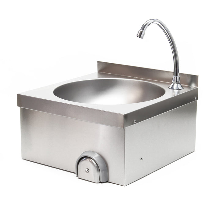 Lavello professionale acciaio inox vaschetta rotonda comando a ginocchio montaggio a parete