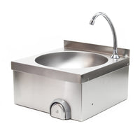 Lavello professionale acciaio inox vaschetta rotonda comando a ginocchio montaggio a parete