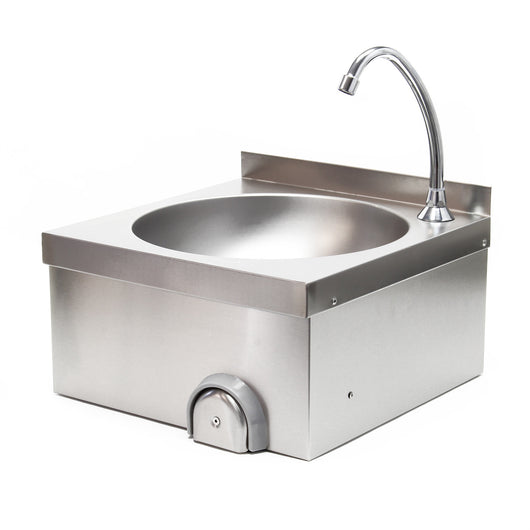 Lavello professionale acciaio inox vaschetta rotonda comando a ginocchio montaggio a parete