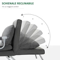 Poltrona Letto Singolo 3 in 1 con Schienale Reclinabile su 5 Livelli e Cuscino, Divano Letto Singolo Pieghevole per Soggiorno e Salotto in Pelle Scamosciata e Metallo, 65x69x80 cm, Grigio