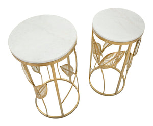 Set 2 Tavolini Leaf Ø35 cm e Ø30 cm in Ferro e MDF Oro