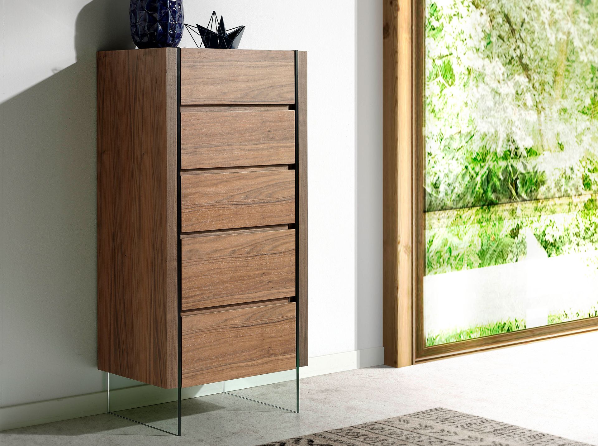 Chiffoniera in noce e vetro temperato