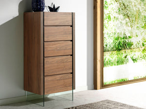 Chiffoniera in noce e vetro temperato