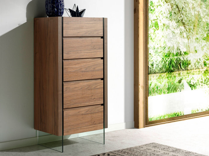 Chiffoniera in noce e vetro temperato