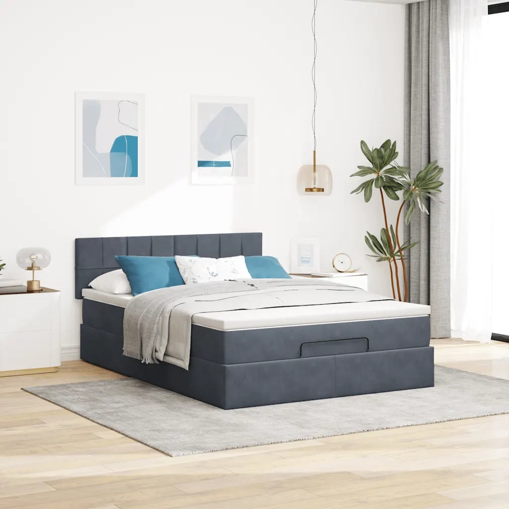 Struttura Letto Pouf con Materasso 140x190 cm Velluto 3312621