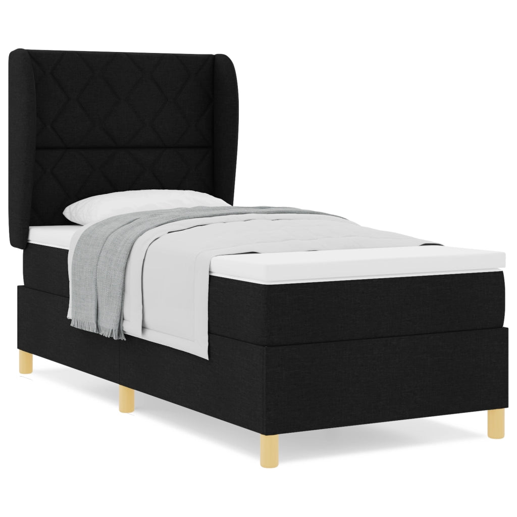 Letto Box Spring con Materasso Nero 100x200 cm Tessuto