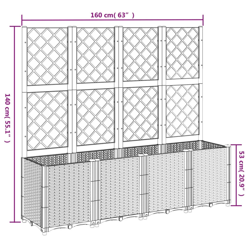 Fioriera Giardino con Traliccio Grigio Chiaro 160x40x140 cm PP 367872