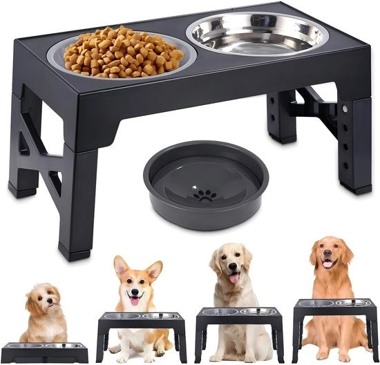 Honden voerbak con 4 altezze regolabili - con bacino per acqua impermeabile e piastra antiscivolo per cani - eetbak hond - voederbak hond - standaard hond con bacino per cani - verhoogde hondenbakstandaard