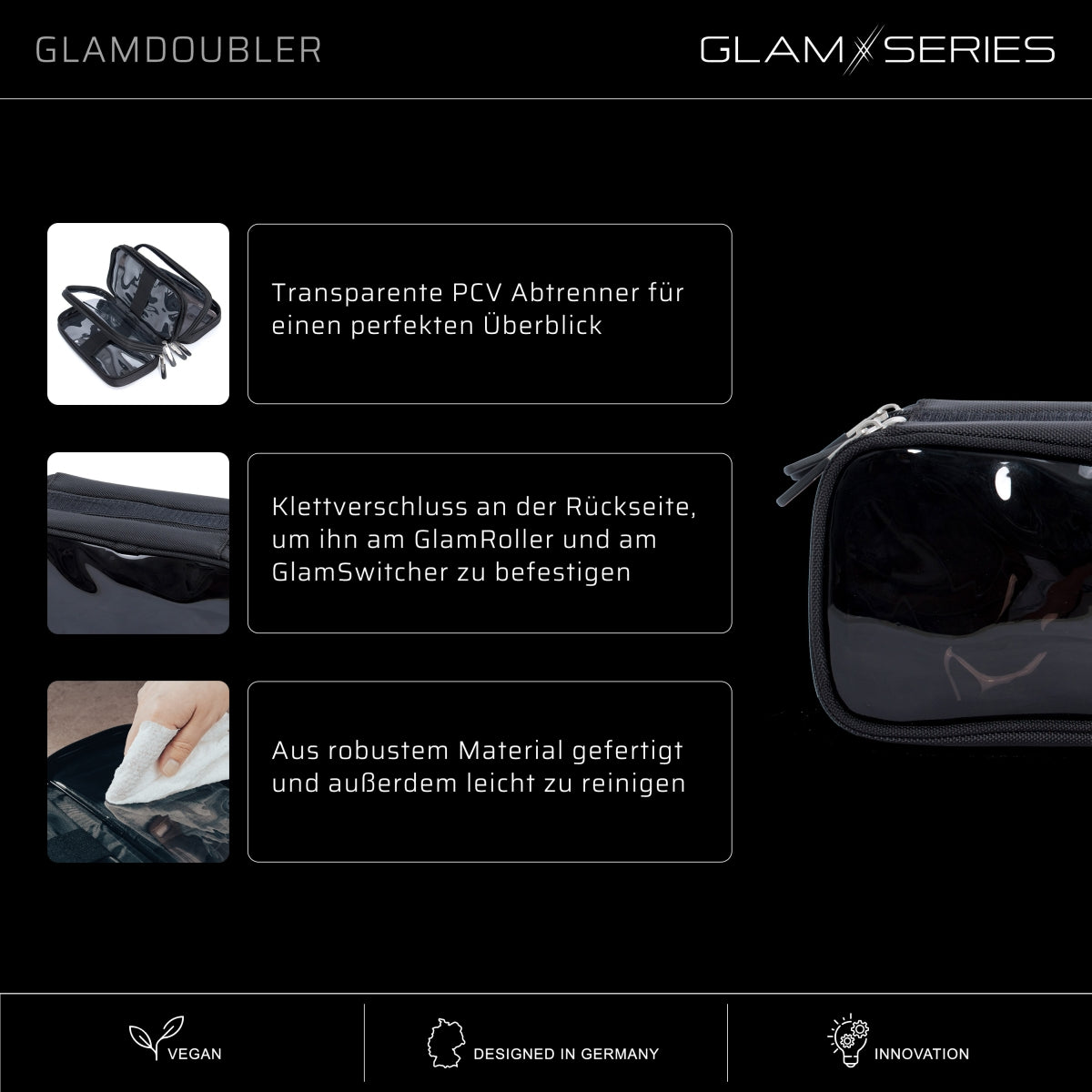 GlamSeries GlamDoubler borsa per trucco 230 x 120 x 100 mm, beauty case per trucchi con 4 scomparti trasparenti