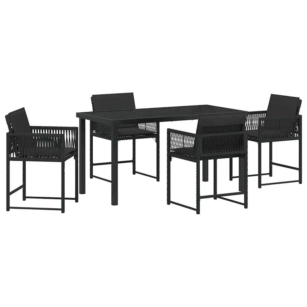 Set da Pranzo per Giardino 5 pz | Set Salotto da Giardino Nero polyrattan