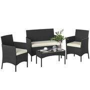 Set Divano Giardino in Polyrattan con Tavolino Vetro e Cuscini ¨C Zephmum ¨C Nero e Crema