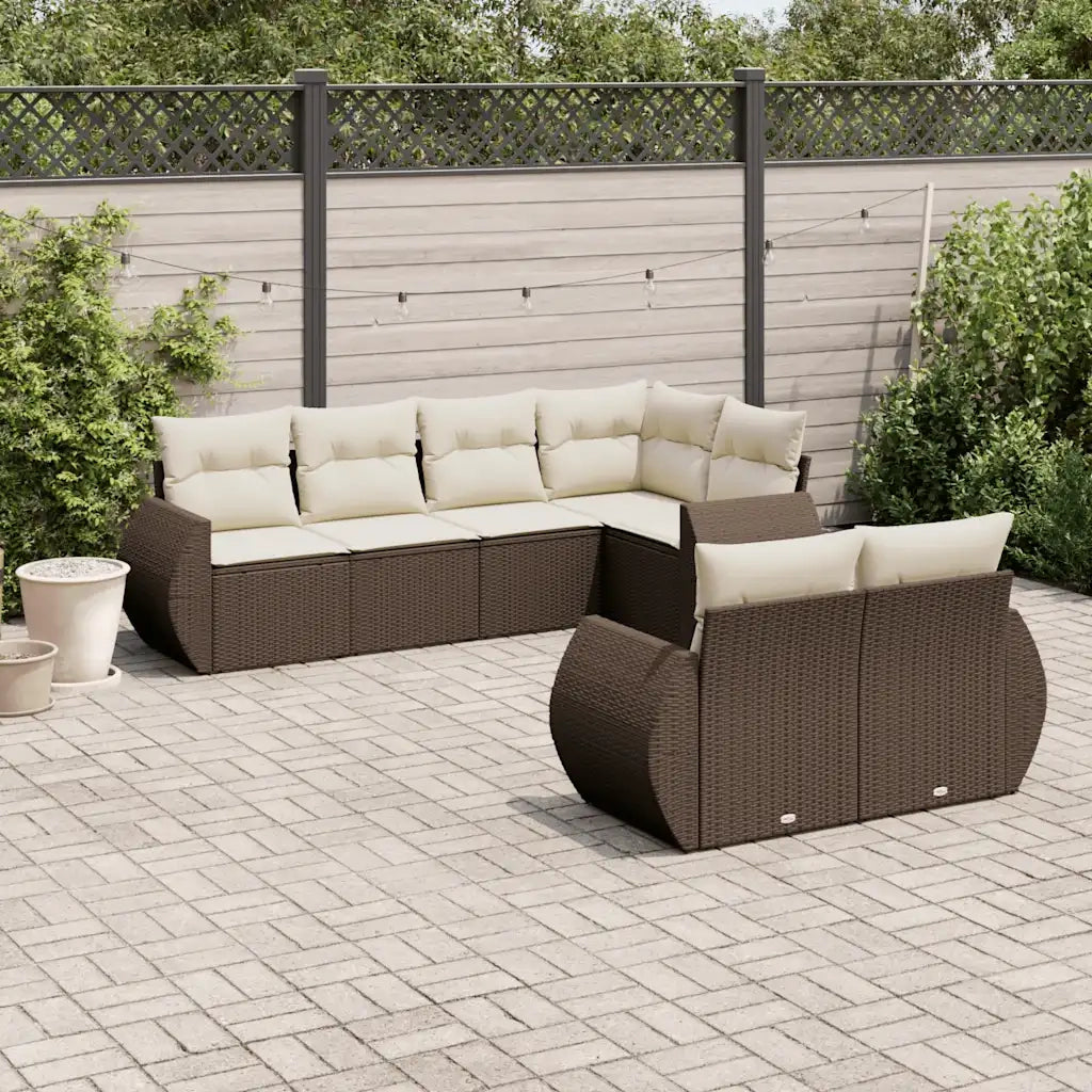 Set Divani da Giardino 7 pz con Cuscini Marrone in Polyrattan 3221612
