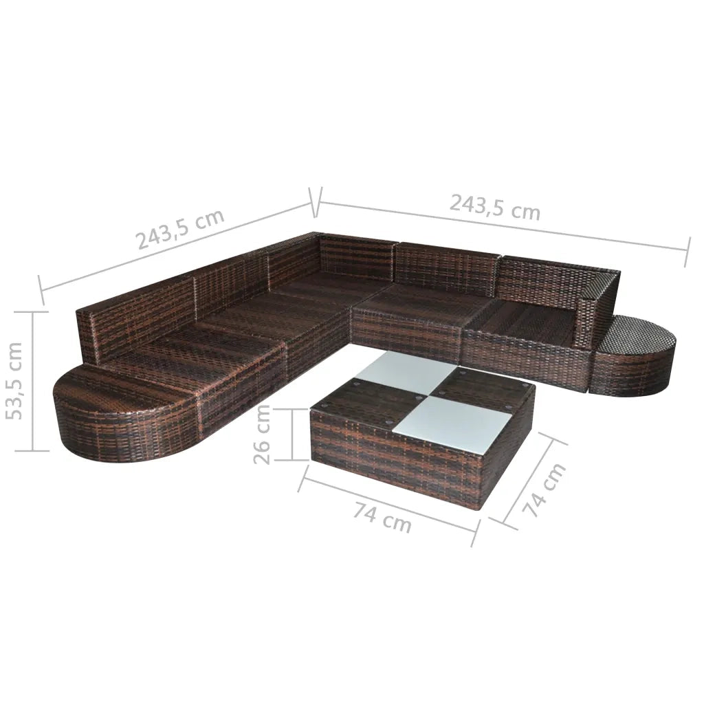 Set Divani da Giardino 8 pz con Cuscini in Polyrattan Marrone cod mxl 34840