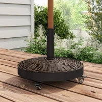 Base per Ombrellone da Giardino Rotonda a 4 Ruote con Freni, in Acciaio e Resina, Ø52x41 cm, Bronzo e Nero