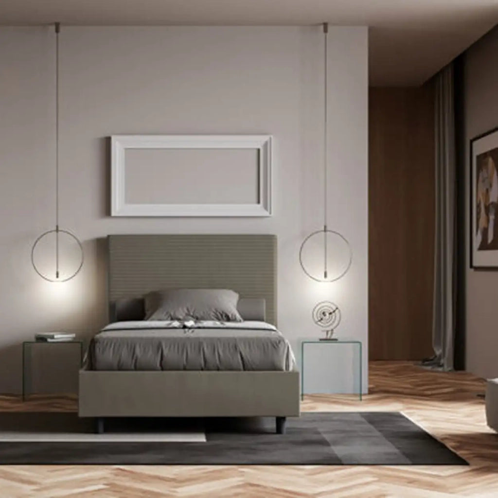 Letto una piazza e mezza con rete imbottito 120x200 similpelle cappuccino Focus