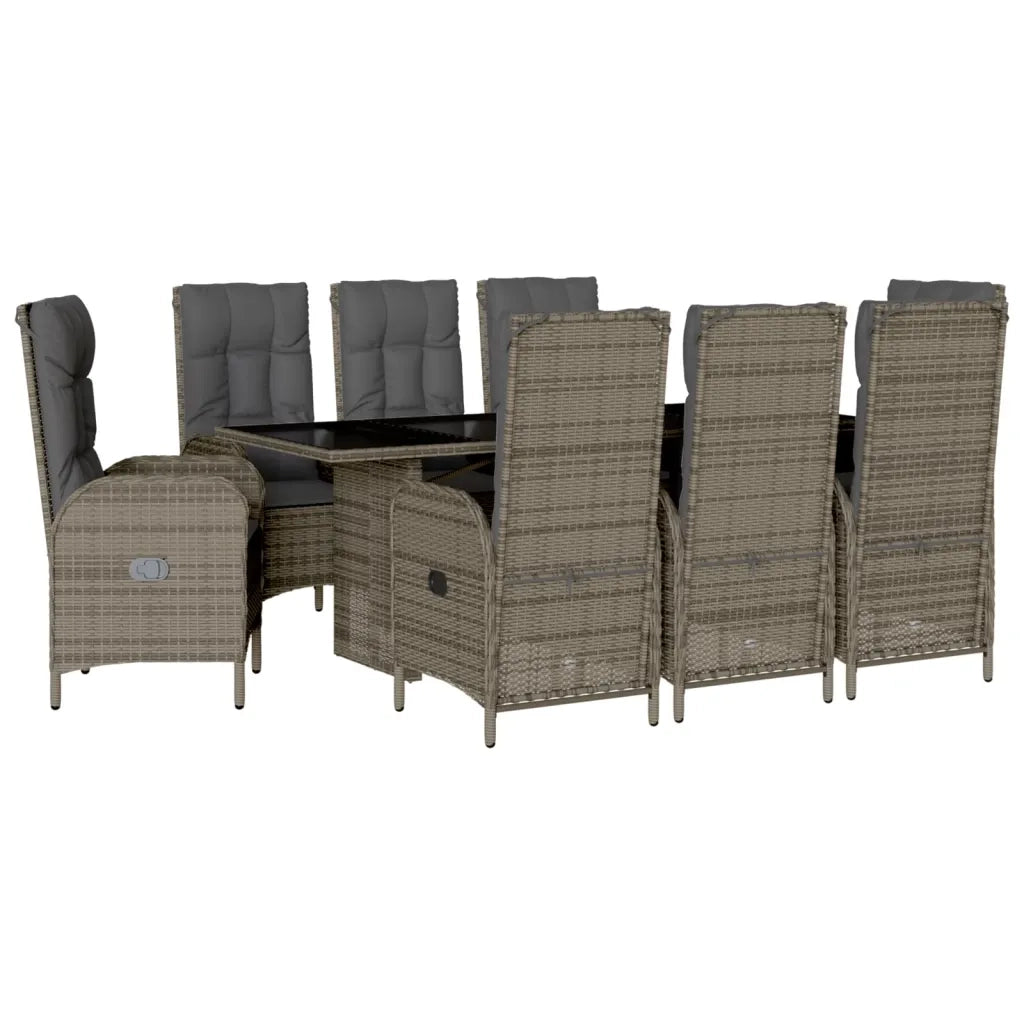Set da Pranzo da Giardino 9 pz con Cuscini in Polyrattan Grigio 3213528