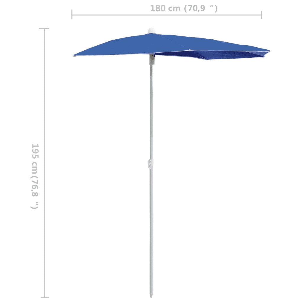 Ombrellone Semicircolare da Giardino con Palo 180x90 cm Azzurro 315566