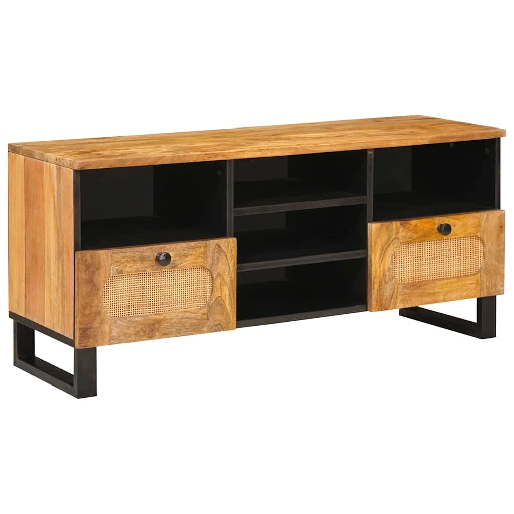 Mobile porta TV rettangolare funzionale 100 x 33 x 46 cm stile moderno ambiente contemporaneo legno massello di mango marrone 02_0057794