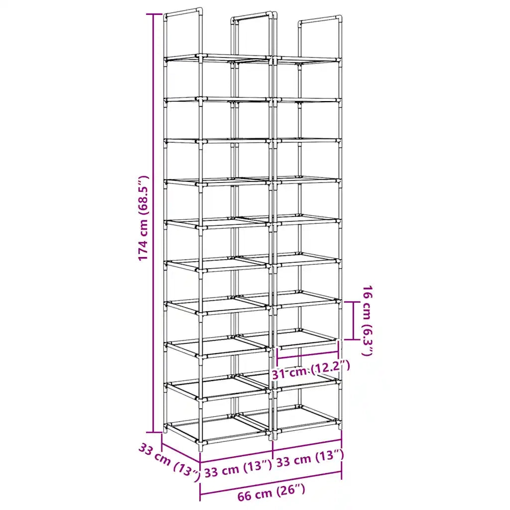 vidaXL Scarpiere a 10 Livelli 2 pz 33x33x174 cm in Tessuto Non Tessuto