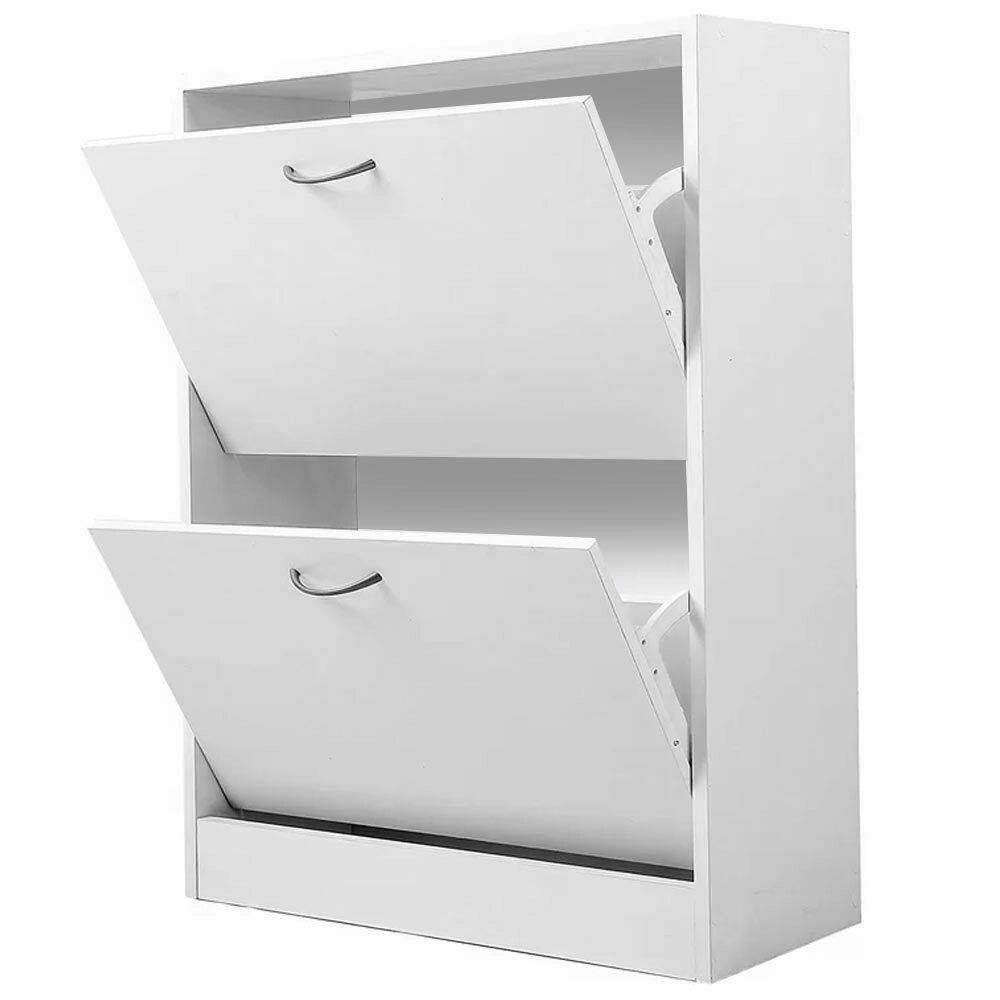 Trade Shop - Scarpiera 2 Ante Ripiani Doppia Profondita In Melamina 63x24x80cm Colore Bianco -