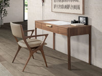 Comodino in noce con piano in vetro effetto marmo bianco e grigio lucido