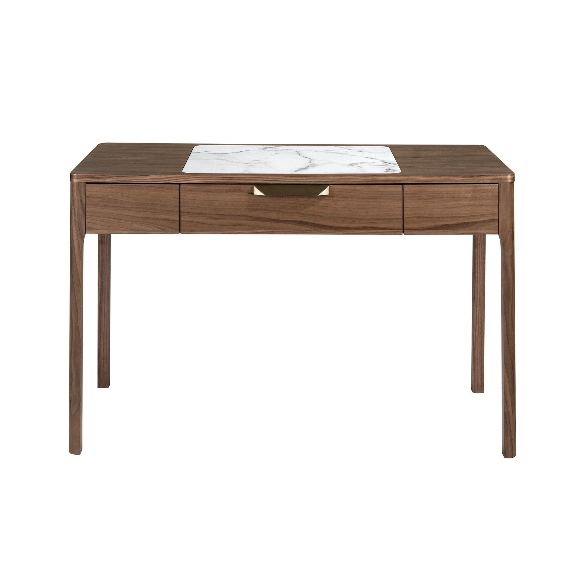 Comodino in noce con piano in vetro effetto marmo bianco e grigio lucido