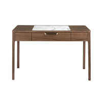 Comodino in noce con piano in vetro effetto marmo bianco e grigio lucido