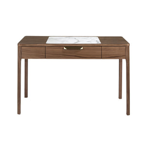 Comodino in noce con piano in vetro effetto marmo bianco e grigio lucido